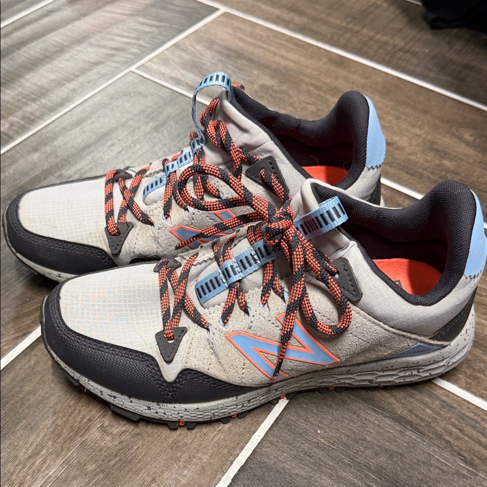 New Balance Gray, Light Blue & Coral Trail Sneakers
